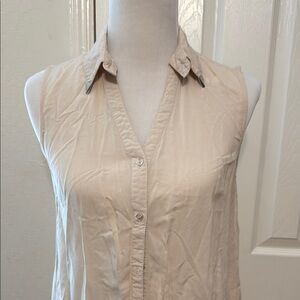 Sleeveless Beige Button-Up Top